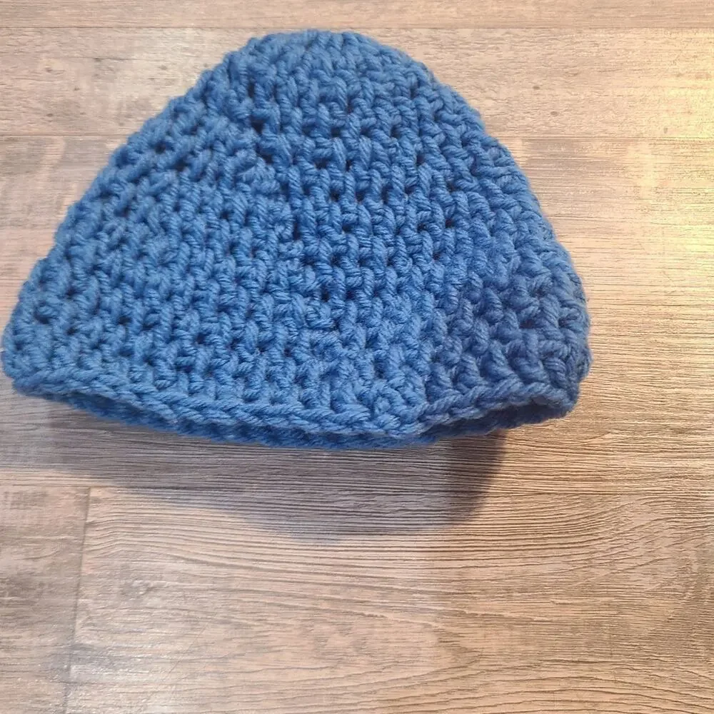 Handmade baby blue knitted beanie
